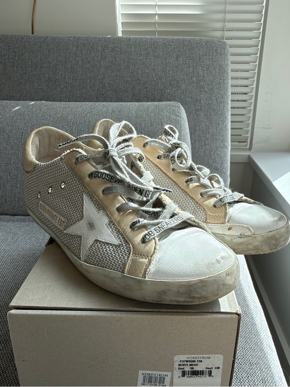 Golden Goose Super-Star Sneakers – White Mesh / Beige Leather – Size 39
